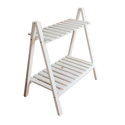 Wooden Plant Stand Rugged and Durable Double-Layer Trapezoidal Design Household 2 Tier Foldable Flower Pot Display Shelf Rack