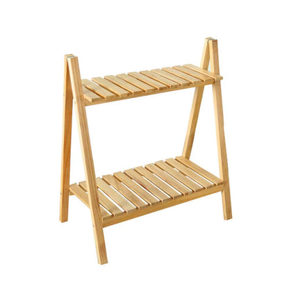 Wooden Plant Stand Rugged and Durable Double-Layer Trapezoidal Design Household 2 Tier Foldable Flower Pot Display Shelf Rack