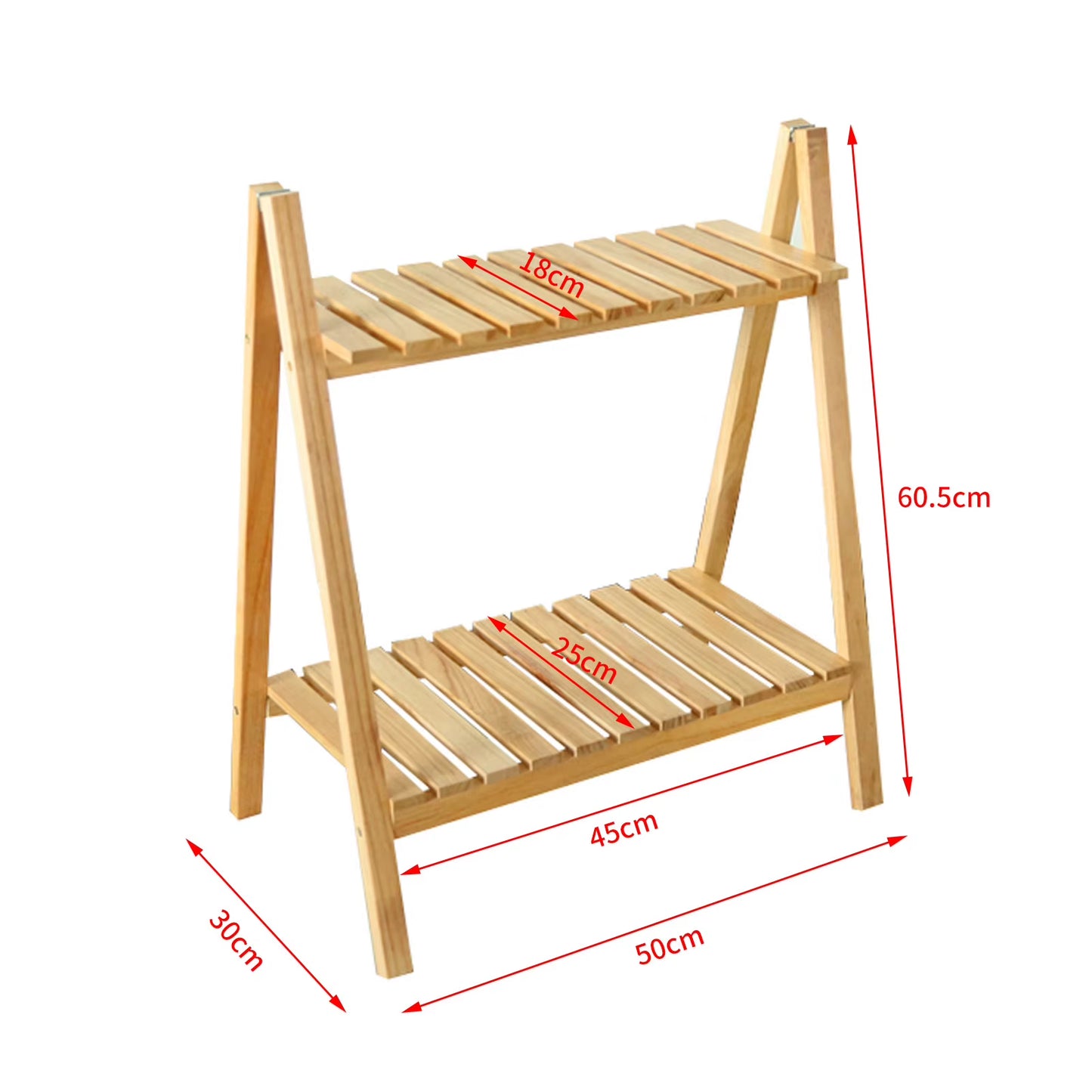 Wooden Plant Stand Rugged and Durable Double-Layer Trapezoidal Design Household 2 Tier Foldable Flower Pot Display Shelf Rack
